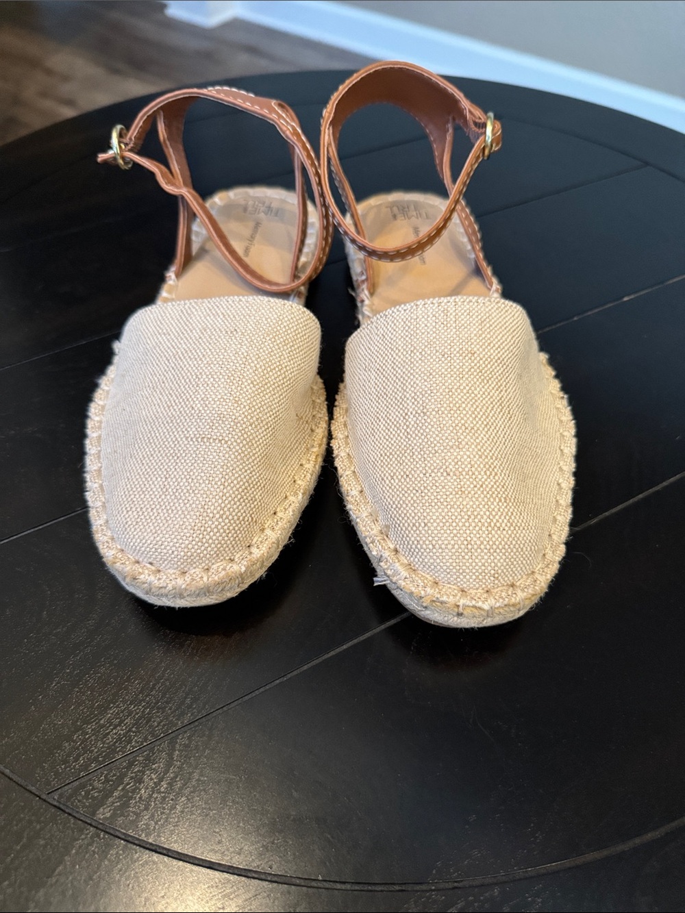 Time and Tru - New - Canvas Espadrille Ankle Strap Sandals Tan Beige Size 8.5W
